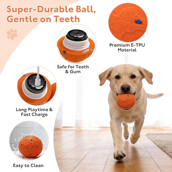 Interactive Dog Toys Ball with 2 Shells – Automatic Moving Rolling(Orange)