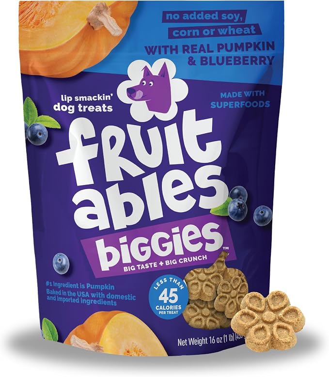 Fruitables Biggies Dog Biscuits, Pumpkin & Blueberry Flavor, 16oz | Healthy Dog Treats, Crunchy Dog Biscuits, Large Breed Snacks, Wholesome Ingredients, Healthy Puppy Snacks, Made in USA