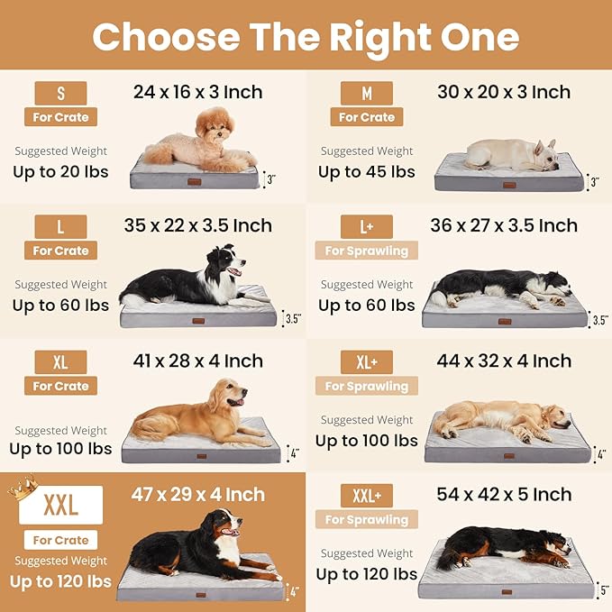 OhGeni Orthopedic Waterproof Large Dog Bed, Memory Foam, 47 inch(Gray) | Machine-Washable Removable Cover in Easy-Clean Fabric, Reversible Memory Foam & Easy-Carry Handle, Suitable for Crate