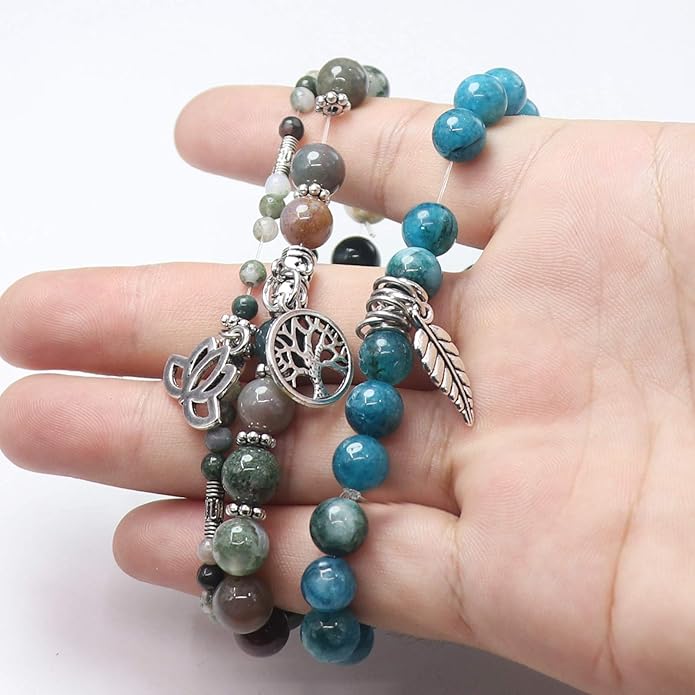 UEUC Tree of Life Yoga Healing Stone Bracelets,Multilayer Lotus Chakra Stone Reiki Bracelet Sets,Anxiety Crystal Natural Stone,for Women Stress Relief