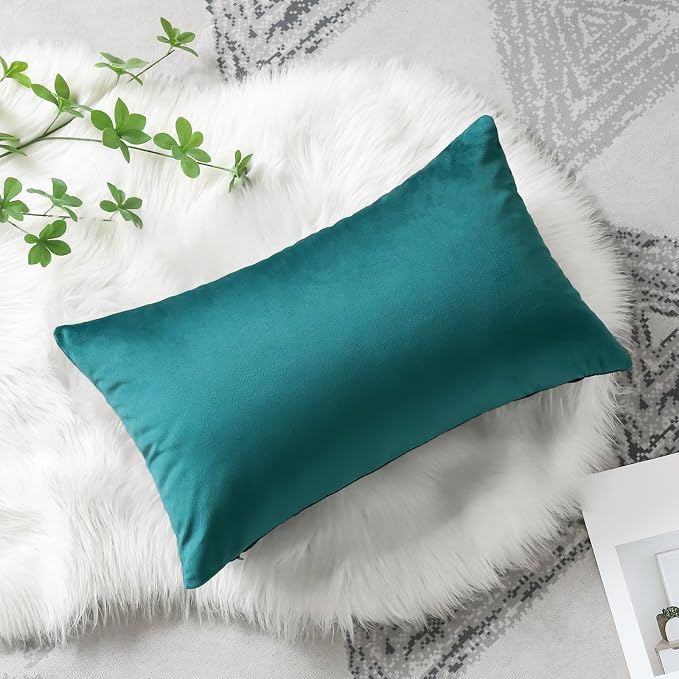 Artscope Luxury Velvet Pillow Covers Decorative Rectangle Pillowcases Soft Solid Cushion Cases for Couch Sofa Bedroom Car Decor 16x24 Inch Teal
