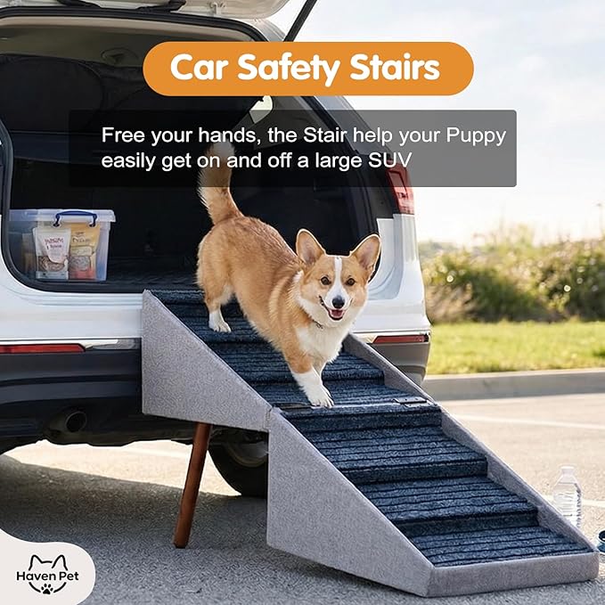 XXL 2-in-1 Ottoman Dog Stairs for Large Dogs,21.6 Inch Foldable | 6 Step Pet stairs for Bed and Couch,Safe Dog Stairs for Small Dogs,Joint Relief,Easily Fold Flat for Compact Storage