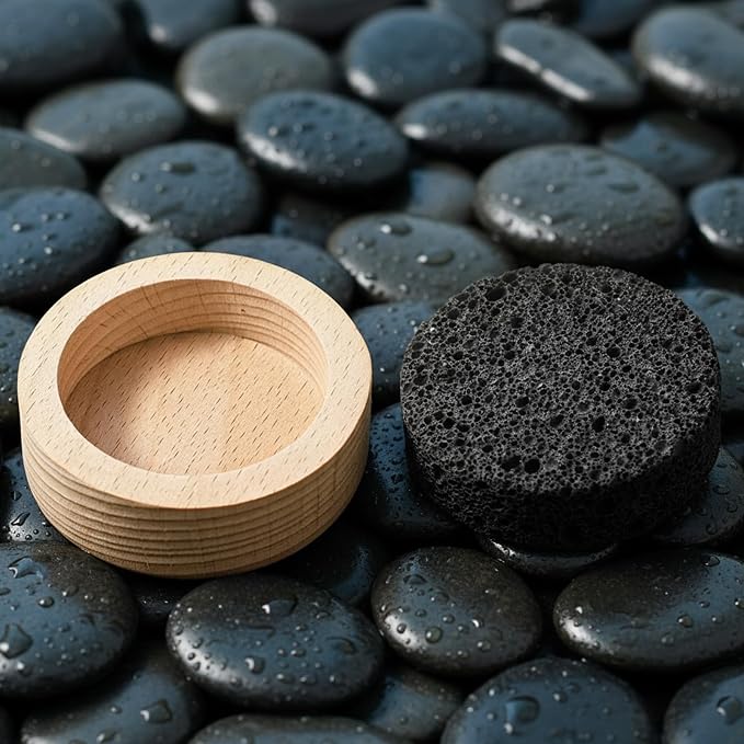 Amabro Small Lava Rock Diffuser, Passive Essential Oil Diffuser with Natural Beechwood Base for Sauna Room Desk Office Car Small Spaces