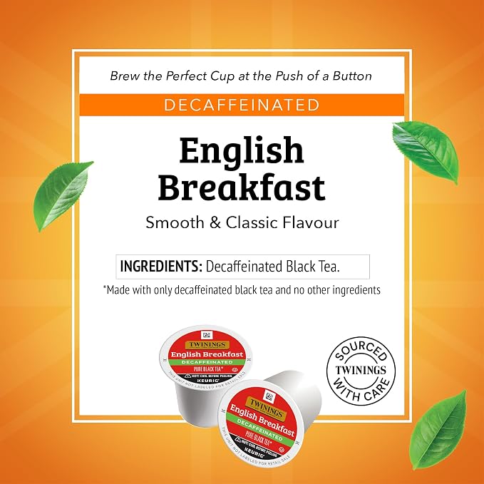 Twinings Decaffeinated English Breakfast Black Tea K-Cup Pods for Keurig, 24 Count (Pack of 1), Smooth, Flavourful, Robust, Enjoy Hot or Iced