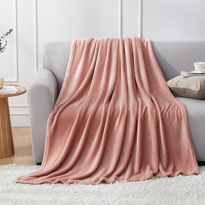 Hansleep Twin Dusty Pink Fleece Blanket, Soft Flannel Bed Blanket | Fuzzy Cozy Blanket 60x80 Inches, Multi-use for Bed, Sofa, Couch, Travel, Camping, All Season Warm Lightweight Cover