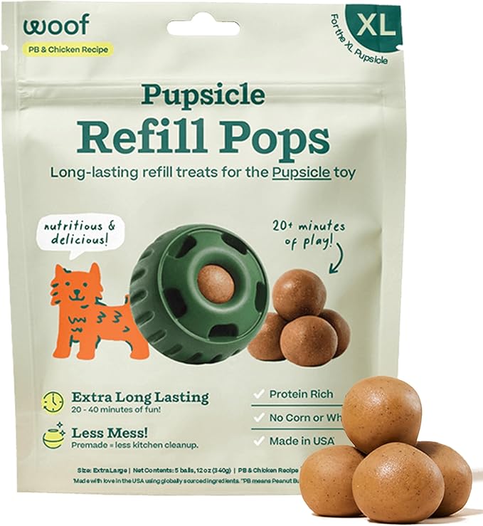 WOOF Pupsicle Chicken Refill Pops Dog Treats, XL, 5 Count | For extra-large Pupsicles, chicken flavor, long-lasting treats, pre-made Pops, wholesome ingredients, shelf stable
