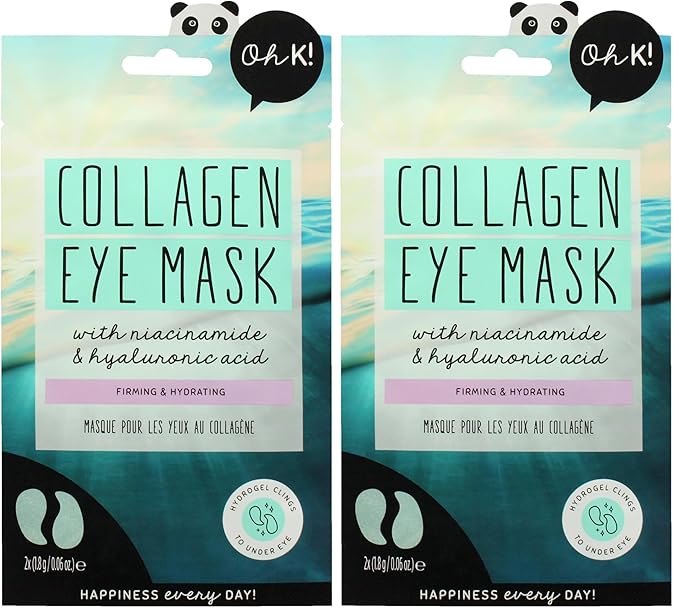 Oh K! Eye Mask - Collagen - Hydrating Under Eye Patches - Undereye Patches with Niacinamide, Hyaluronic Acid - Collagen Mask for Dark Circles - 1 Pair (Pack of 2)