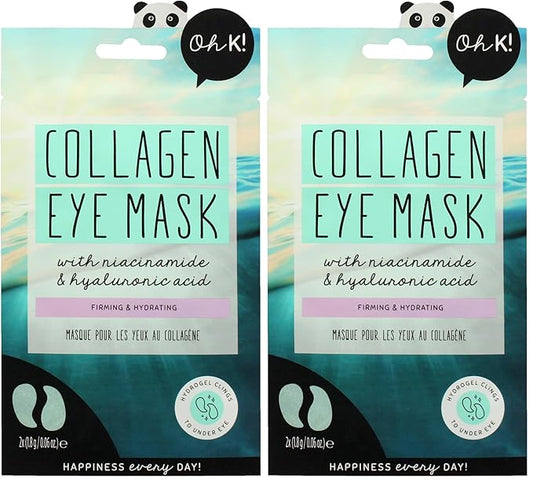 Oh K! Eye Mask - Collagen - Hydrating Under Eye Patches - Undereye Patches with Niacinamide, Hyaluronic Acid - Collagen Mask for Dark Circles - 1 Pair (Pack of 2)