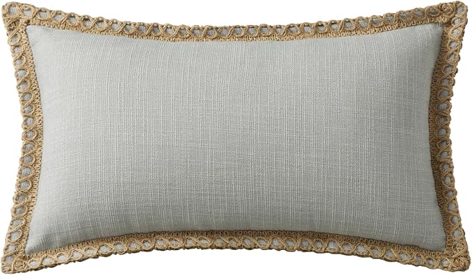 Phantoscope Pack of 2 Farmhouse Decorative Throw Decorative Pillow Cover Burlap Linen Trimmed Tailored Edges, Flax Gray, 12 x 20 inches, 30 x 50 cm
