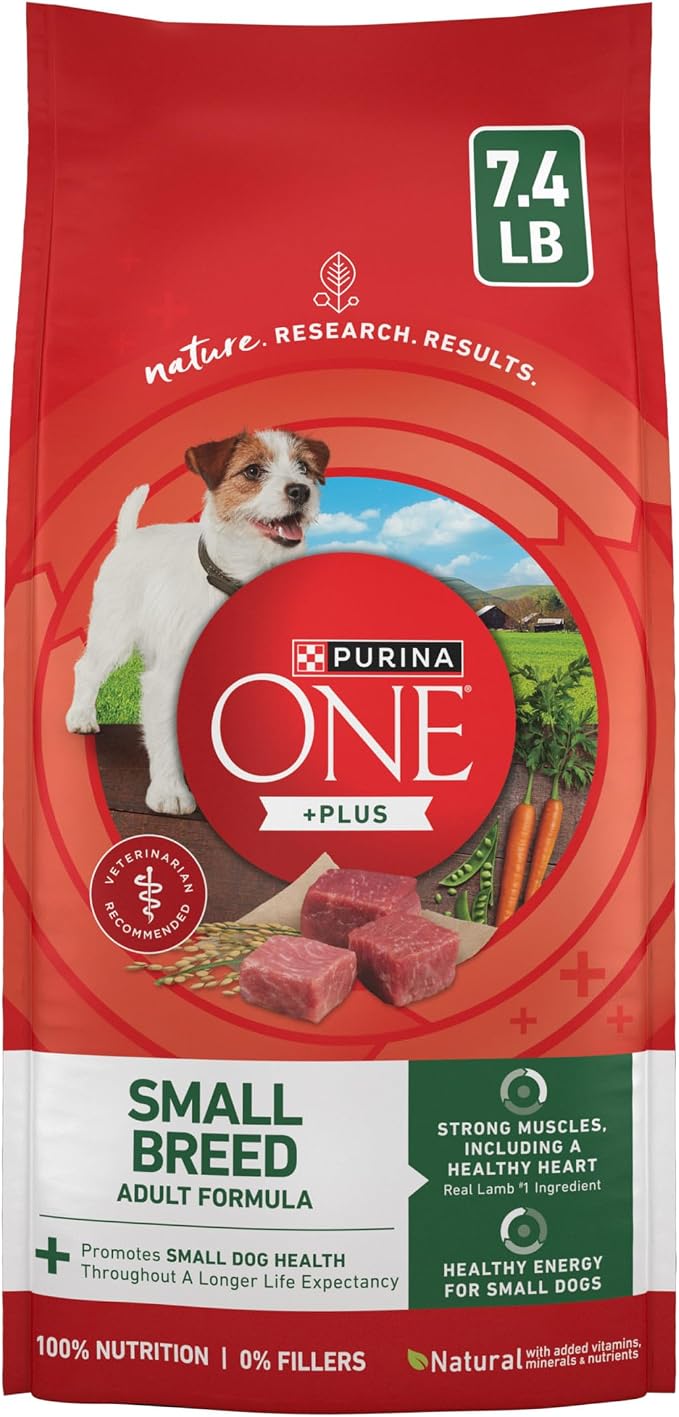Purina ONE Plus Small Breed Lamb and Rice Formula Dry Dog Food - 7.4 lb. Bag | Lamb & Rice Formula, natural kibble with a Smartblend of ingredients to support small dog health and energy
