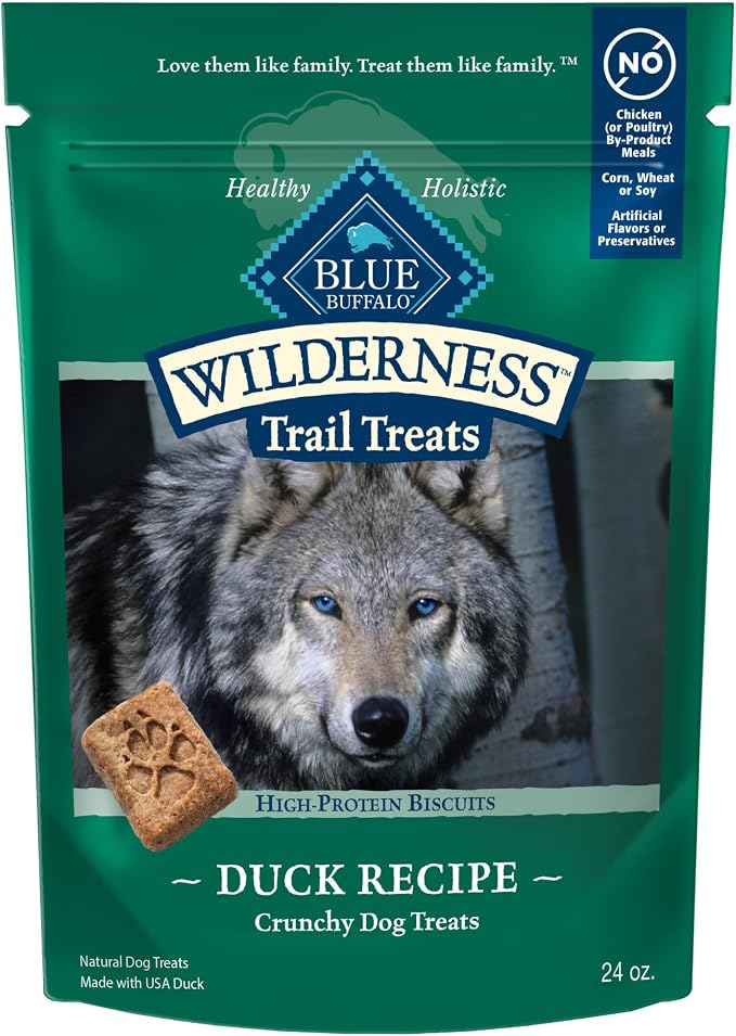 Blue Buffalo Wilderness Trail Treats Duck Crunchy Dog Biscuits, 24 oz | Real Duck #1 Ingredient, High Protein & Grain-Free Dog Snacks, Great for Training, No Artificial Preservatives
