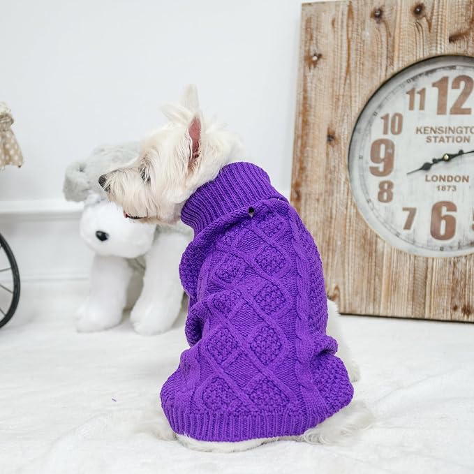 Mihachi Turtleneck Dog Sweater - Winter Coat Apparel Classic Cable Knit Clothes with Leash Hole for Cold Weather, Ideal Gift for Pet in New Year