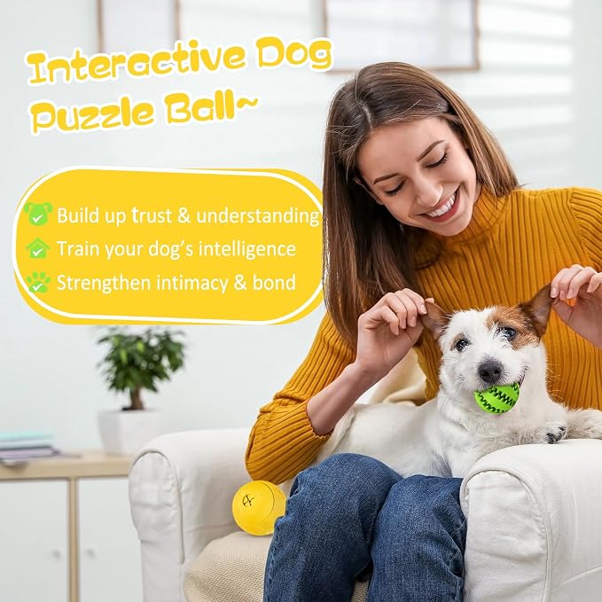 HIPPIH Dog Puzzle Toy 2 Pack, Interactive Dog Toys for Treat Dispensing | Durable Puppy Enrichment Toys, Dog Treat Ball for Teething, Slow Feeder, IQ Training, Green-2.75'', Yellow-3.14''