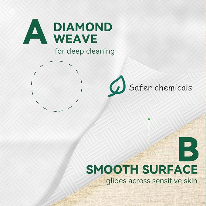 Diamond Weave Disposable Face Towels, 2X50 Pack (100 Total) – Extra Large 10"x12", Ultra Absorbent, Dual-Texture Towelette for Skincare, Makeup Remover Towels