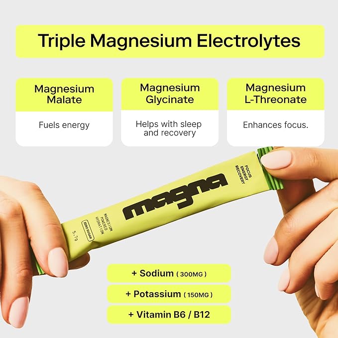 MAGNA Electrolytes Powder Drink Mix for Hydration, Energy & Focus Support with Magnesium L Threonate, Sodium, Potassium, Vitamin D, B6 & B12, Sugar Free, Tea Lemonade Flavor, 14 Servings