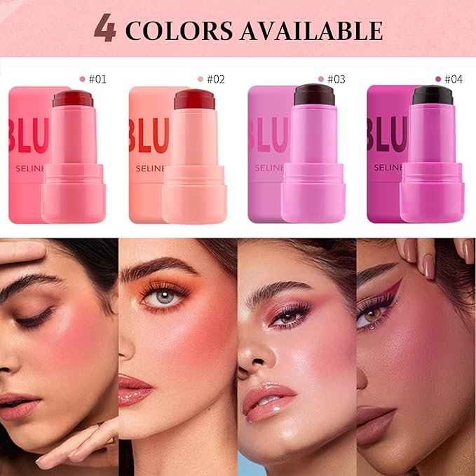 Jelly Blush Stick, Cream Blush & Tool 2-IN-1, Blendable Blushes Makeup For Eyes Lips Cheeks, Color Balm Natural and Creamy #SPLASH