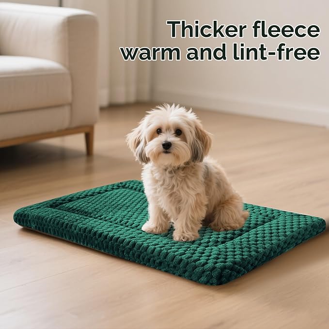 Dog Bed Crate Mat, Soft Durable Washable Anti-Slip Kennel Pad for Dogs & Cats, Reversible (Dark Green, S(24"*18"*1.5"))
