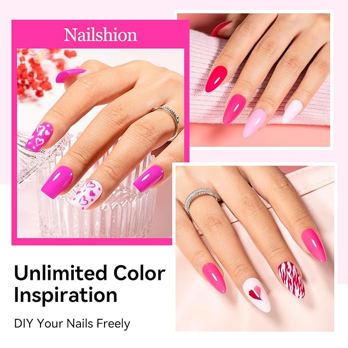 Hot Pink Nail Polish Set - 6 Colors Neon Pink Light Pink Shades Pastel Pink Air Dry Regular Nail Polish Pack for All Skin Tones, Rich in Castor Oil, Non Gel, Salon-Quality Nail Art Gift