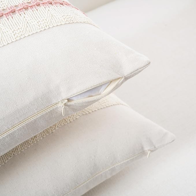 Fancy Homi Set of 2 Boho Pink Lumbar Decorative Throw Pillow Cover 12x20 Inch for Couch Bed Sofa Chair, Modern Organic Farmhouse Home Decor, Soft Cotton Cute Accent Rectangle Cushion Case