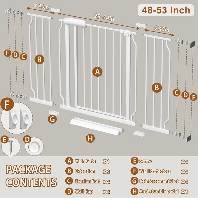 Fairy Baby 48-53 Inch Extra Wide Baby Gates Auto Close Child Safety Gates
