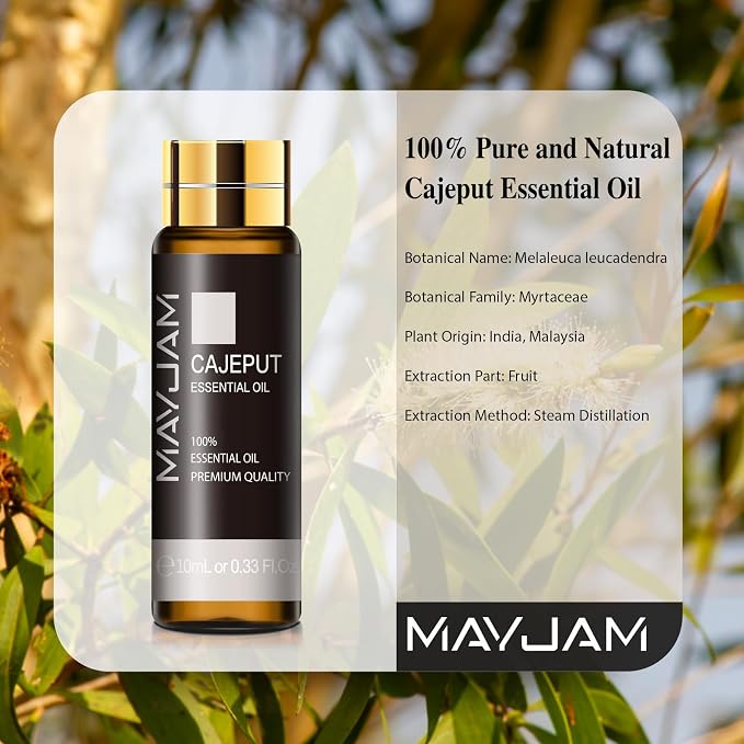 Cajeput Essential Oil, MAYJAM 10ML/0.33FL.OZ Premium Cajeput Oils for Soap Candle Making, Diffuser, Bedroom, Living Room, Office