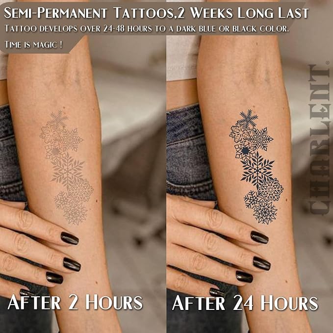 CHARLNET Snowflake Semi-Permanent Tattoos for Women Adults - Realistic Fake Tattoos 2 Weeks Long Last,Snowflake Tattoos for Body Art/Fades Naturally/No Reflection/Waterproof