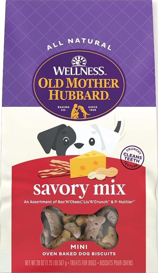 Wellness Old Mother Hubbard Classic Savory Mix Dog Biscuits, Natural Training Treats, 3 Flavors, Mini Size, 20 oz Bag
