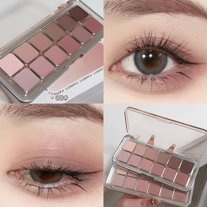 Erinde 12 Colors Eyeshadow Palette, Pink Brown Neutrals & Nude Eye Shadow Makeup, Matte Finishes, Long Lasting Ultra-Blendable Waterproof Eyeshadow Powder for Daily & Party, 03