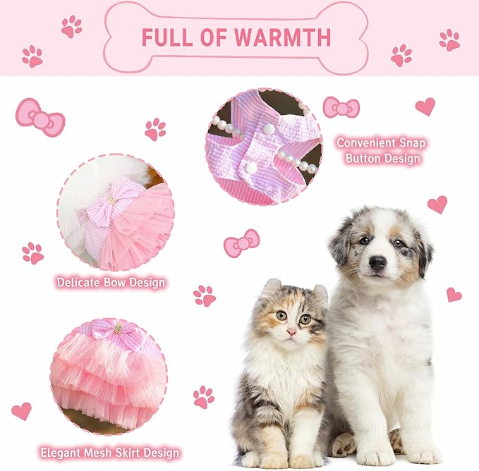 Dog Dresses, Fashion Pet Dog Clothes, Striped Mesh Puppy Dogs Princess Dresses (Pink, X-Large)