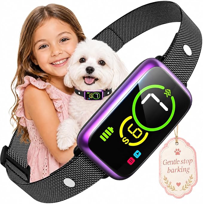 Dog Bark Collar, Humane Anti Barking Device with AI Smart Detection, Beep & Vibration, 7 Sensitivity Levels, Rechargeable No Bark Collar for Small Medium Large Dogs IP67 Waterproof