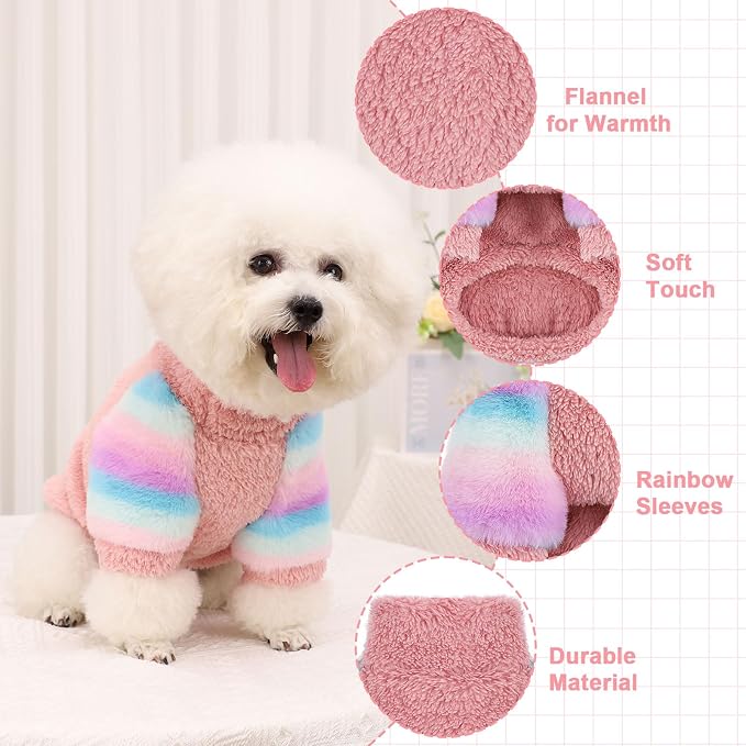 Dog Sweaters for Small Dogs, Chihuahua Fleece Clothes, Clothes Winter Warm Puppy Boys Girls, Rainbow Sleeve Sweater,Tiny Outfits Teacup Yorkie (Pink, Medium)