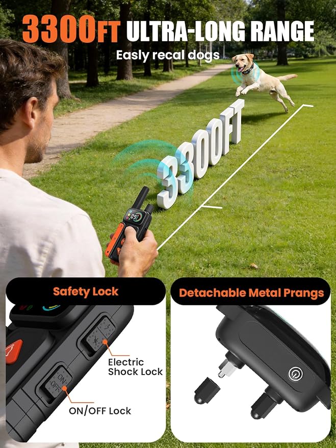 2-in-1 Dog Bark Collar & Shock Collar, IPX7 Waterproof E Collars with AI Anti-Bark/Beep/Vibration/Shock/no Shock for Small Medium Large Dog(5-120Lbs), Dog Training Collar with 3300FT Remote