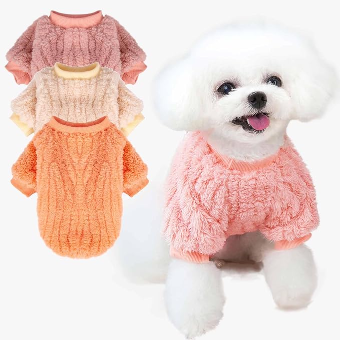 FabriCastle Small Dog Sweaters, 3-Pack Dog Clothes for Small Dogs Girl & Cats, Soft and Warm Pet Coats XXS - XXL, Winter Pet Jackets, Doggy Apparel Costumes, Puppy Outfits (Ivory,Pink,Coral, X-Large)