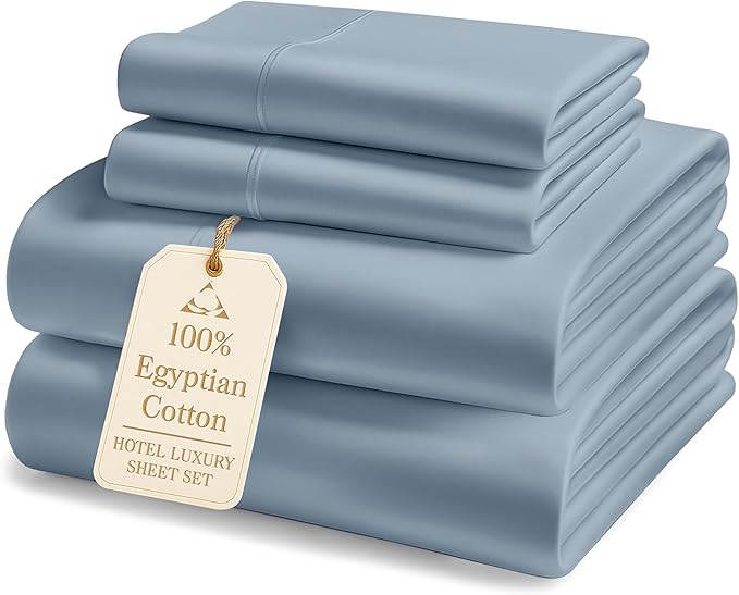 LANE LINEN 1000 Thread Count 100% Egyptian Cotton King Size Sheets – Silky Sateen Weave, Naturally Cooling & Durable, Ultra-Soft Luxury You Can Feel,15" Deep Pocket King Sheet Set – French Blue