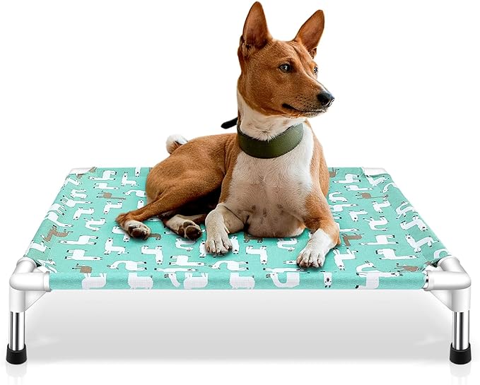 Elevated Dog Bed Pet cot - Pet Bed for Medium Dogs | Raised Pet Bed | Alpaca Print,Indoor and Outdoor ，Breathable Fabric，Stainless Steel Frame, Anti-Slip Feet