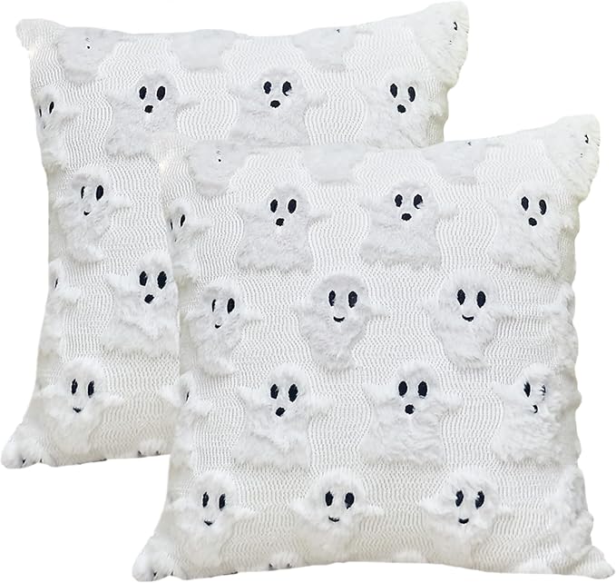Pack of 2 Best Gift Happy Halloween White Ghost Decorative Throw Pillow Cover Cushion Case for Bed Couch Sofa Farmhouse 18''X18'inches (Ghost)