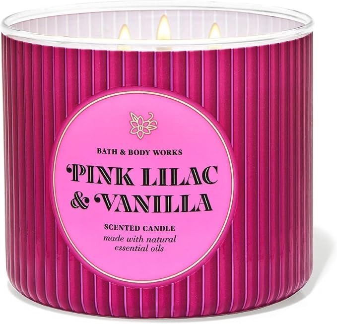 Bath & Body Works, White Barn 3-Wick Candle w/Essential Oils - 14.5 oz - 2022 Spring Scents! (Pink Lilac & Vanilla)
