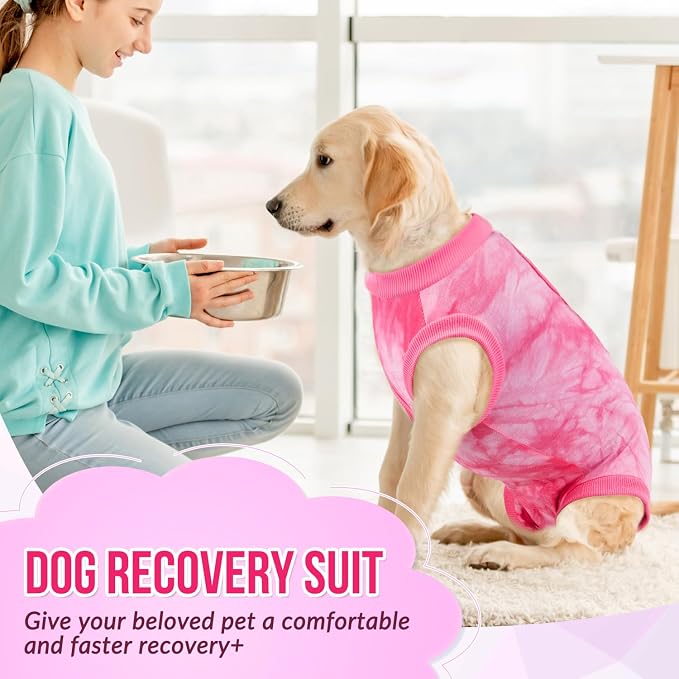 Lukovee Recovery Suit for Dogs, Onesie Spay Neuter Surgery Suit Female Male | Soft Cotton, Easy On Off, Abdominal Wounds Prevent Licking, Prevent Licking Wounds, Cone E-Collar Alternative (Pink, XL)