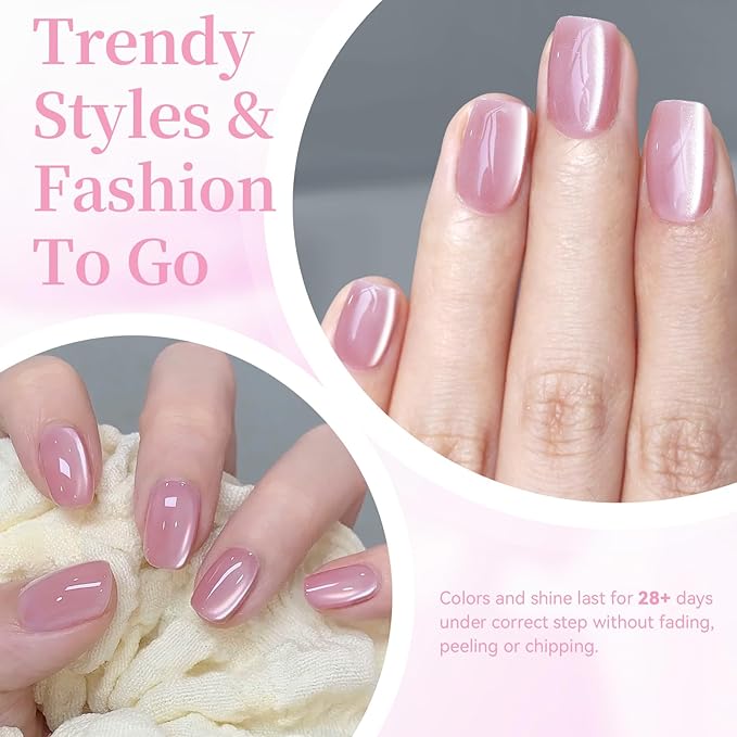 Born Pretty Pink Cat Magnetic Eye Gel Nail Polish 15ML,Jelly Glass Peach Pink Crystal Glitter Shimmer Translucent Magnetic Gel Polish with Magnet,Soak Off U V Gels for Women Girl