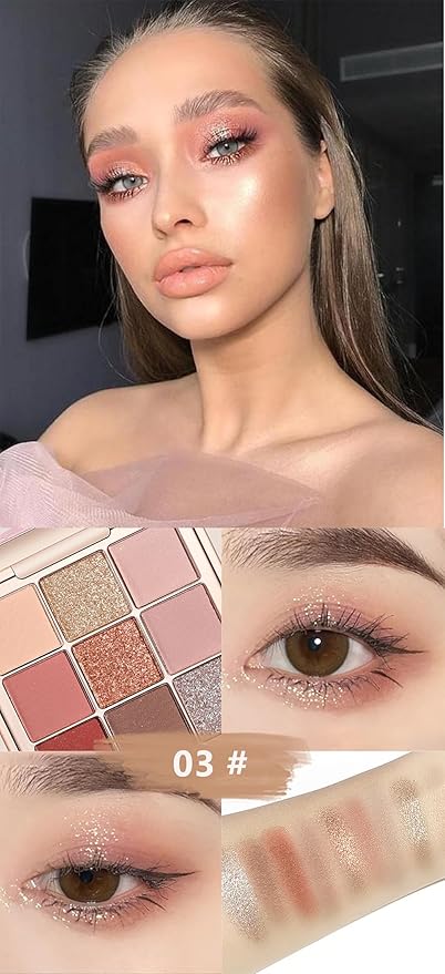 9 Colors Eyeshadow Palette, Matte & Shimmer & Glitter Eye Shadow, Highly Pigmented Silky Smooth Powder Waterproof Long Lasting Makeup Palettes. (Color 3)