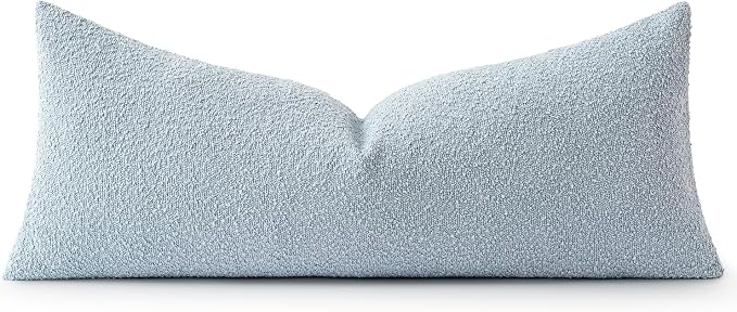 MIULEE Textured Boucle Lumbar Pillow Cover for Bed 14x36 Light Blue | Pack of 1 Textured Neutral Couch Throw Pillow Cover, Accent Solid Long Body Pillowcase, Sofa Living Room Home Decor