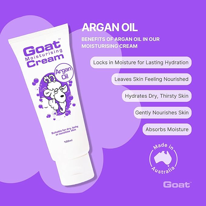 Goat Milk Moisturizing Cream with Argan Oil100ml, Suitable for dry itchy or sensitive skin, Made in Australia