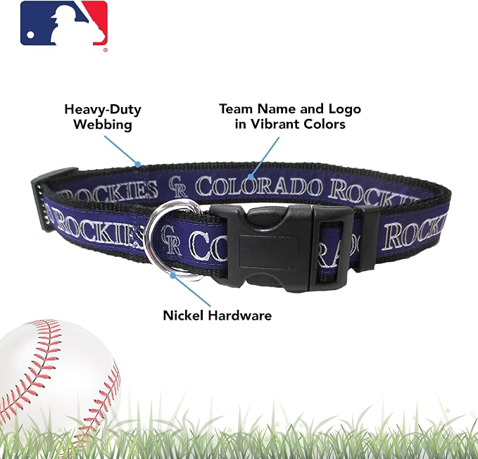 MLB Colorado Rockies Licensed PET Collar- Heavy-Duty, Strong, and Durable Dog Collar. Available in 29 Baseball Teams and 4 Sizes