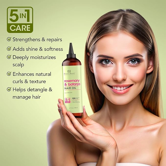 Botanic Hearth Hair Oil for Hair Growth & Hair Treatment Oils | Strengthening Dry, Frizzy, Damaged Hair & Scalp Treatment | Rosemary Batana Hair Oil – 6.7 Fl Oz (2 Pack)