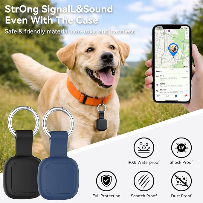 DDJ 4-Pack Waterproof Silicone Cases for UGREEN Tracker Tags, FineTrack Smart Finder Holders with Key Rings, Full-Cover Shockproof and Scratch-Resistant for Keys, Bags, Luggage and Pet Collars, Black