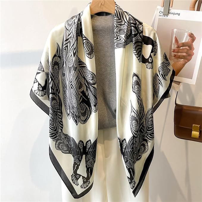 K-Elewon Large Square Scarf 43" Silk Scarf Fashion Scarves Silk Feeling Hair Wrapping Scarfs Night Sleeping Headscarf