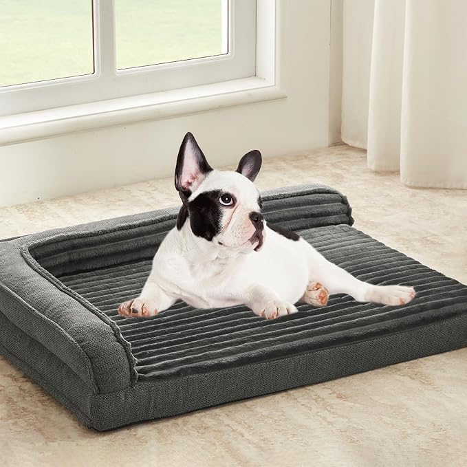 WINDRACING Orthopedic Dog Beds for Small Dogs, Waterproof Egg Foam Dog Sofa Bed with L Bolster Sides, Washable Small Pet Bed with Removable Cover & Non-Slip Bottom, 30 x 20 inch, Gray