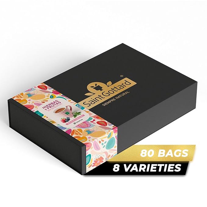 [ASSORTED FLAVORS] Saint Gottard Herbal Tea Box – Caffeine-Free Natural Infusion, Hot or Iced Tea, Organic Premium Flavor Blend, Aromatic & Smooth Taste, 80 Tea Bags