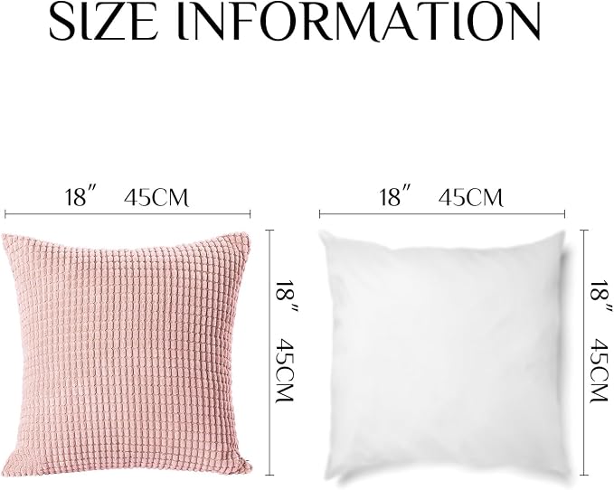Softalker Corduroy Decorative Throw Pillow Covers 18x18, Set of 2, Pink | Soft Boho Striped Pillow Cases, Couch Fluffy Cushion Covers for Farmhouse Home Decor Bed Living Room