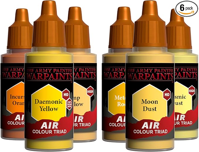 The Army Painter, Airbrush Primary Bundle Yellow, 2 Colour Air Triads with 6 x 18 ml Pre-thinned Acrylic Airbrush Paints - Air Brush Miniature Paint for D&D & Warhammer Miniatures